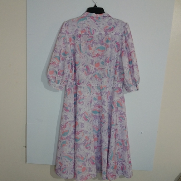 Vintage Pastel Patterned Midi Dress Made In U.S.A. Polyester - Picture 2 of 12
